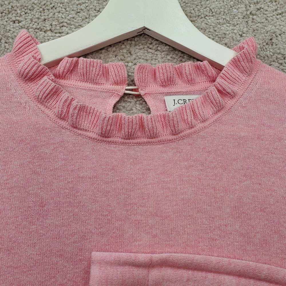 J.Crew Sweater Womens Medium Pink Cotton Long Sleeve Ruffle Neck Keyhole Back - Picture 3 of 10